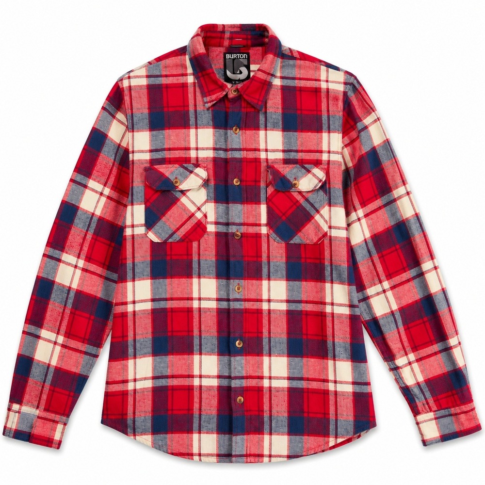 Burton Plaid Flannel Shirt Red Blue Button Up Cotton Men's Medium